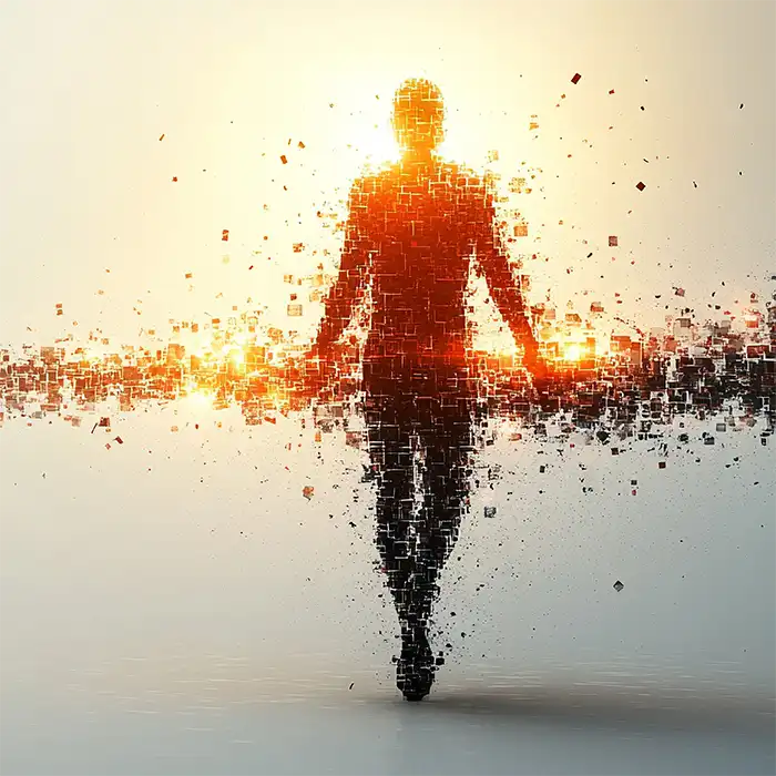 Opioid Treatment Programs visual a person walking into a sunset but pixelated.