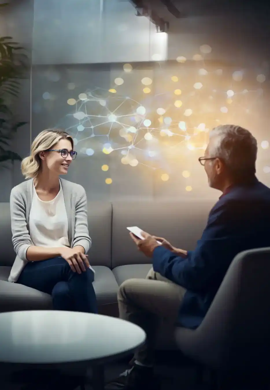 A psychologist or psychiatrist talking with a patient